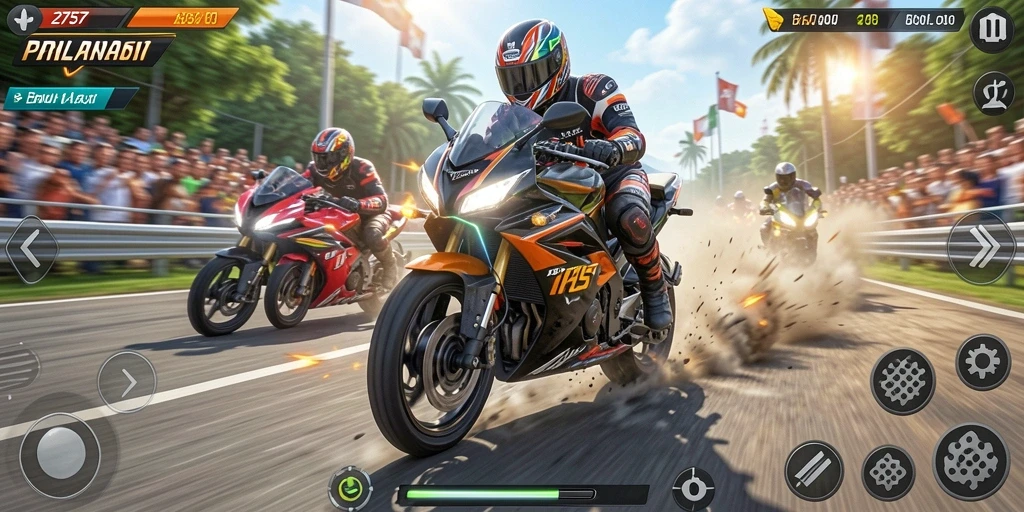 Tampilan aksi seru dalam gameplay Motor Racing 2757.