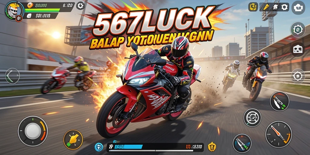 Screenshot gameplay 567LUCK menampilkan aksi balap motor yang menarik.