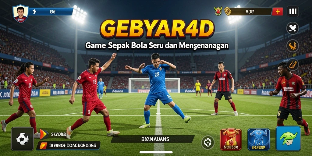 Tampilan gameplay seru di GEBYAR4D dengan aksi sepak bola yang mendebarkan.