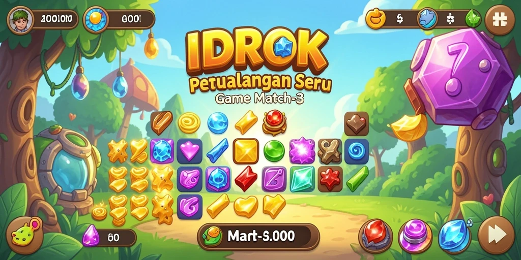 Tampilan menarik dari gameplay match-3 IDROK yang menghibur.