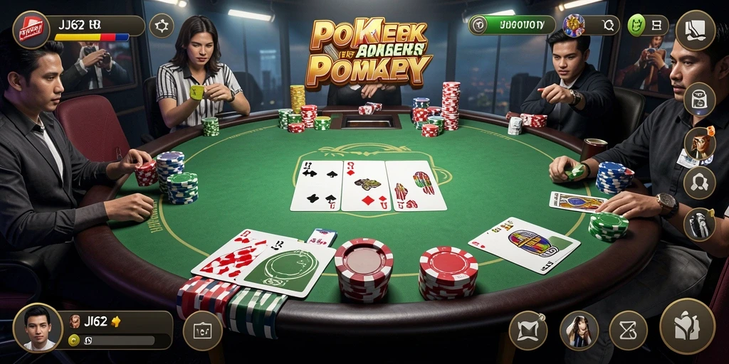 Tampilan gameplay utama JJ62 saat bermain poker online.