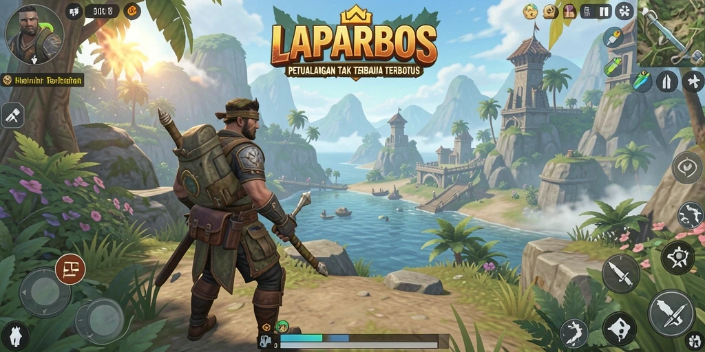Tangkapan layar gameplay LAPARBOS yang menunjukkan petualangan di dunia terbuka.
