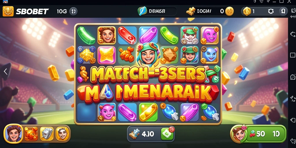 Tampilan menarik gameplay Match-3 SBOBET dengan grafik cerah.