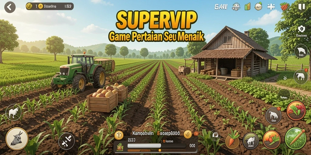 Screenshot menunjukkan aktivitas seru dalam game Farming SUPERVIP.