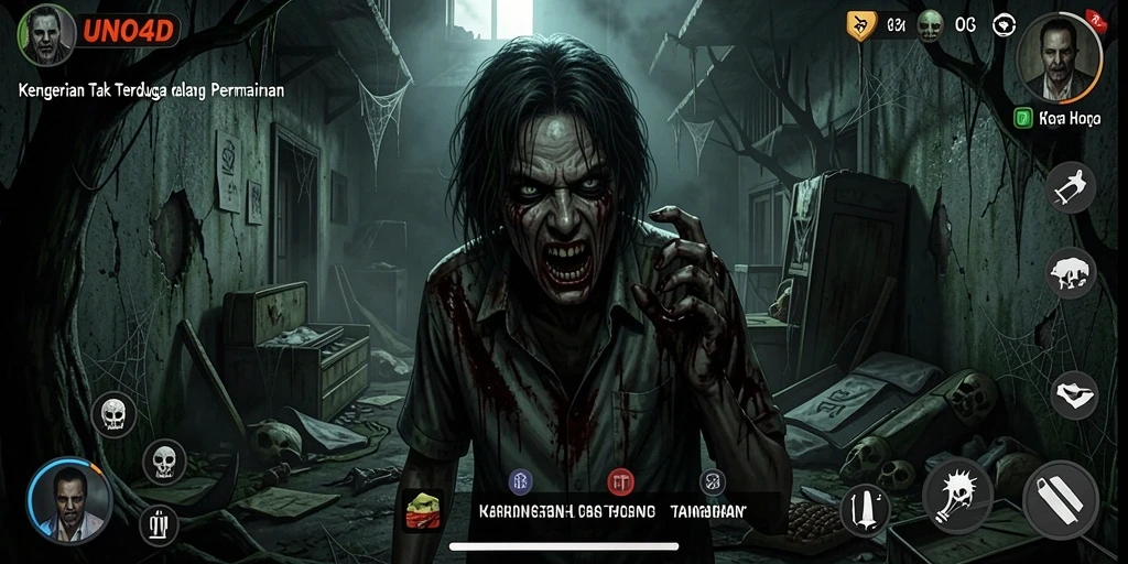 Screenshot gameplay <strong>UNO4D</strong> menampilkan suasana mencekam dan penuh ketegangan.