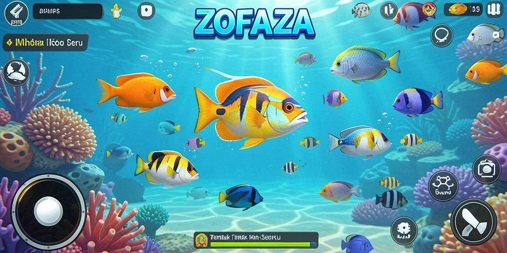 Screenshot gameplay yang menarik dari ZOFAZA saat menembak ikan.